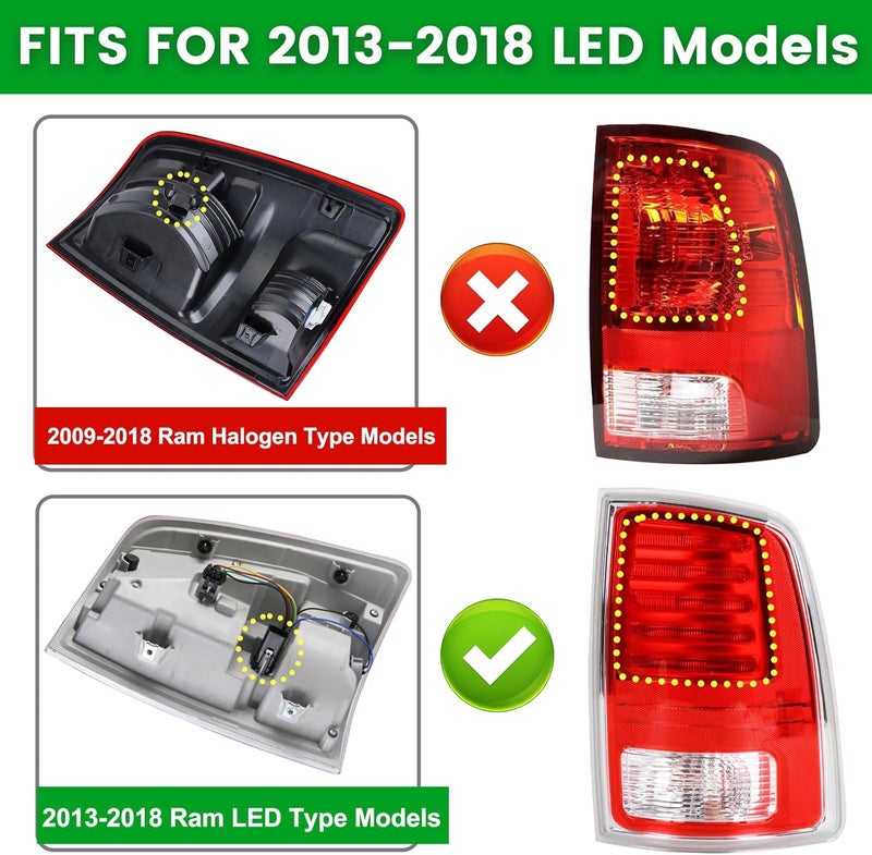 Lochnchn LED Tail Light Assembly Compatible with 2013-2018 Dodge Ram 1500,2014-2018 Ram 2500 3500 Right Passenger Side Led Taillights Rear Outer Tail Lamp Replace CH2801203 68093078AB - Image 3